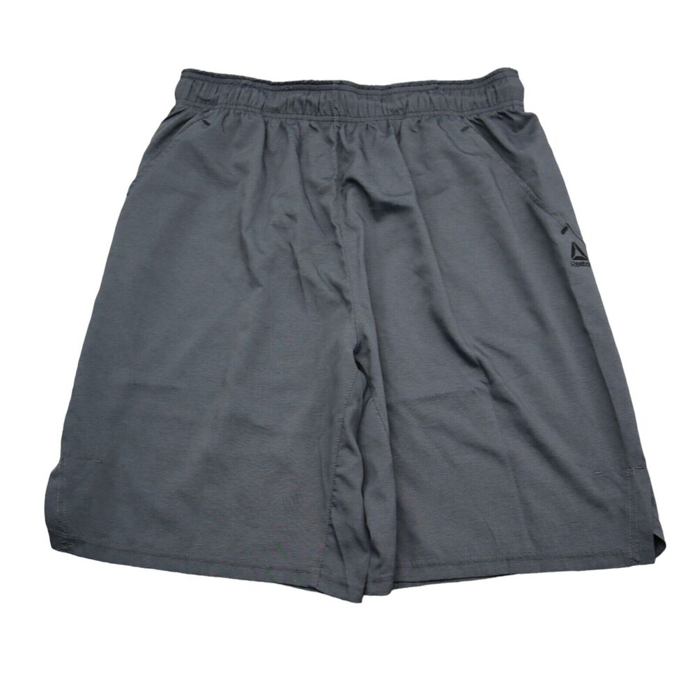 Reebok Shorts Mens Large Gray Black Gym Pockets Workout Basketball Hike Train 32